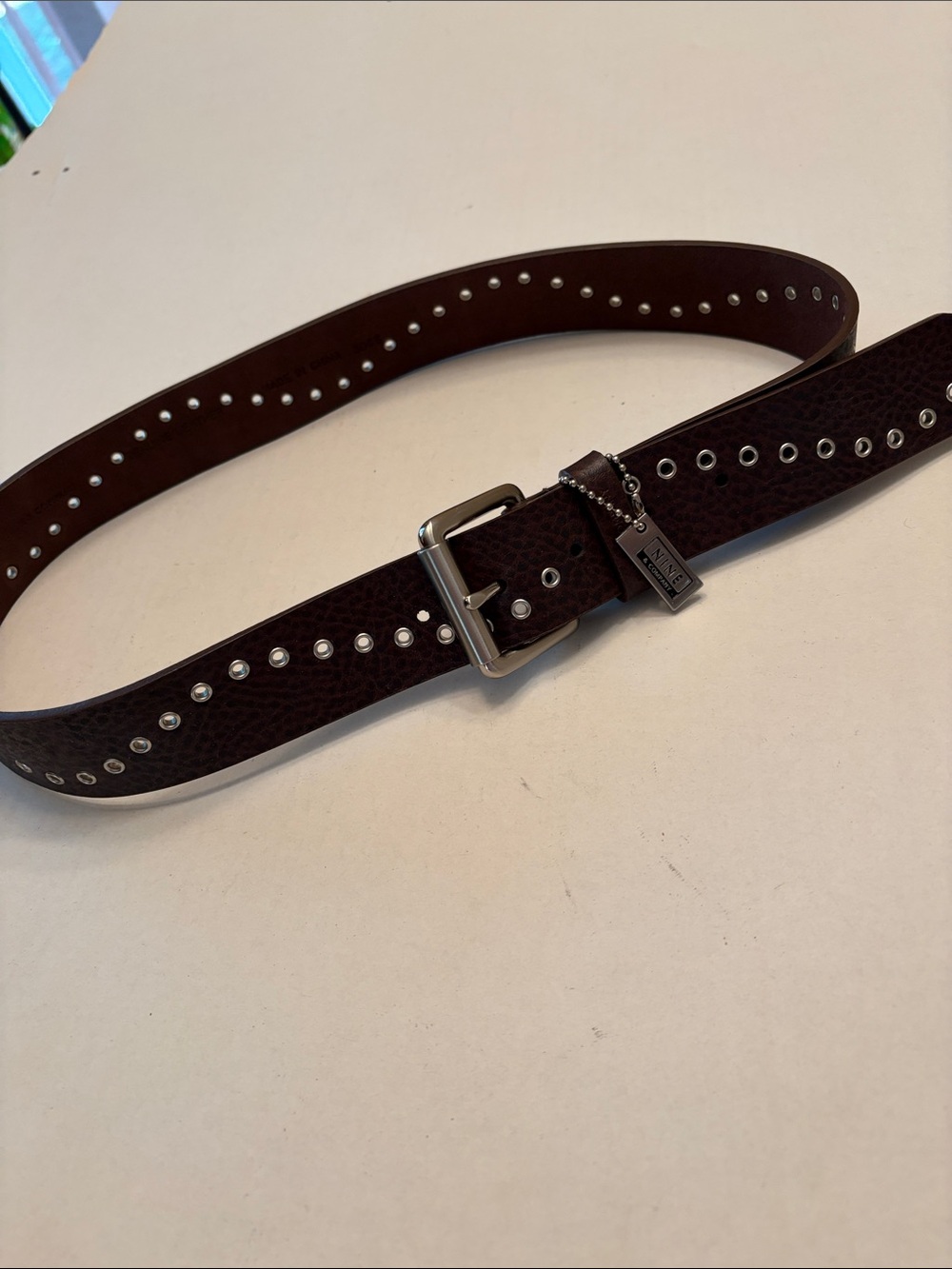 Nine & Co. Brown Studded Leather Belt with Silver Hardware. Y2K. Size Medium
